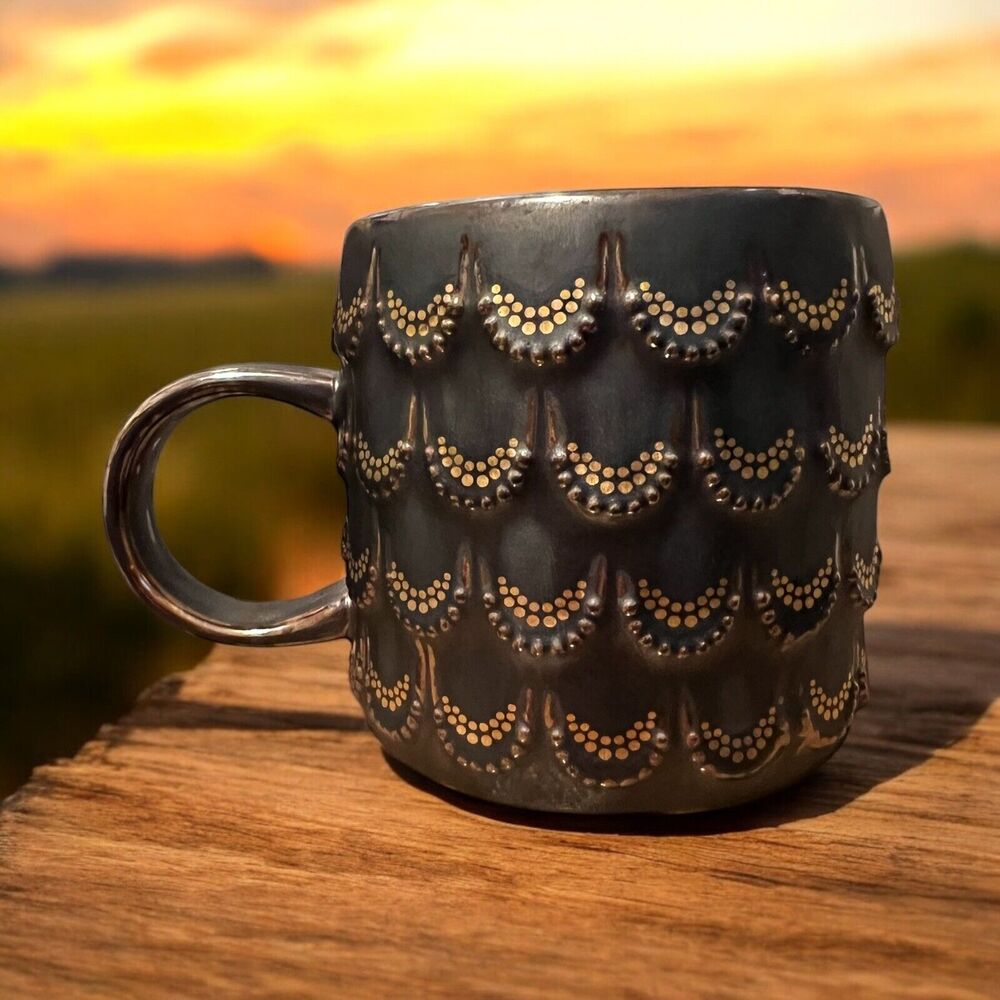 Starbucks 2015 Mug 10 oz. Coffee Tea Cup Mermaid 3D Gold Scales Ceramic